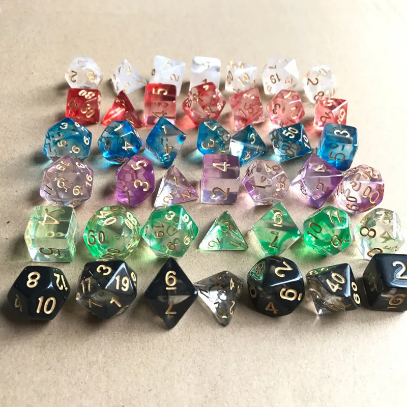 7 шт./лот прозрачные многогранные игральные кости D & d D4 D6 D8 D10 % D12 D20 TRPG для