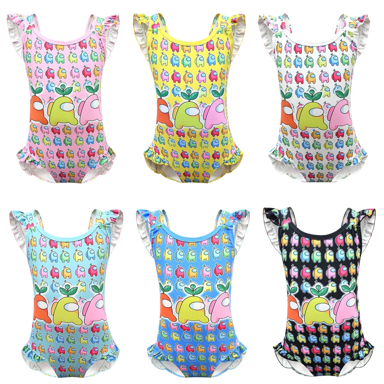 

2-10Y Baby Girls One Piece Swimwear Cartoon Space Killing Clothes Kids Swimsuit Children Funny Swimming Beachwear Bikini Bathing