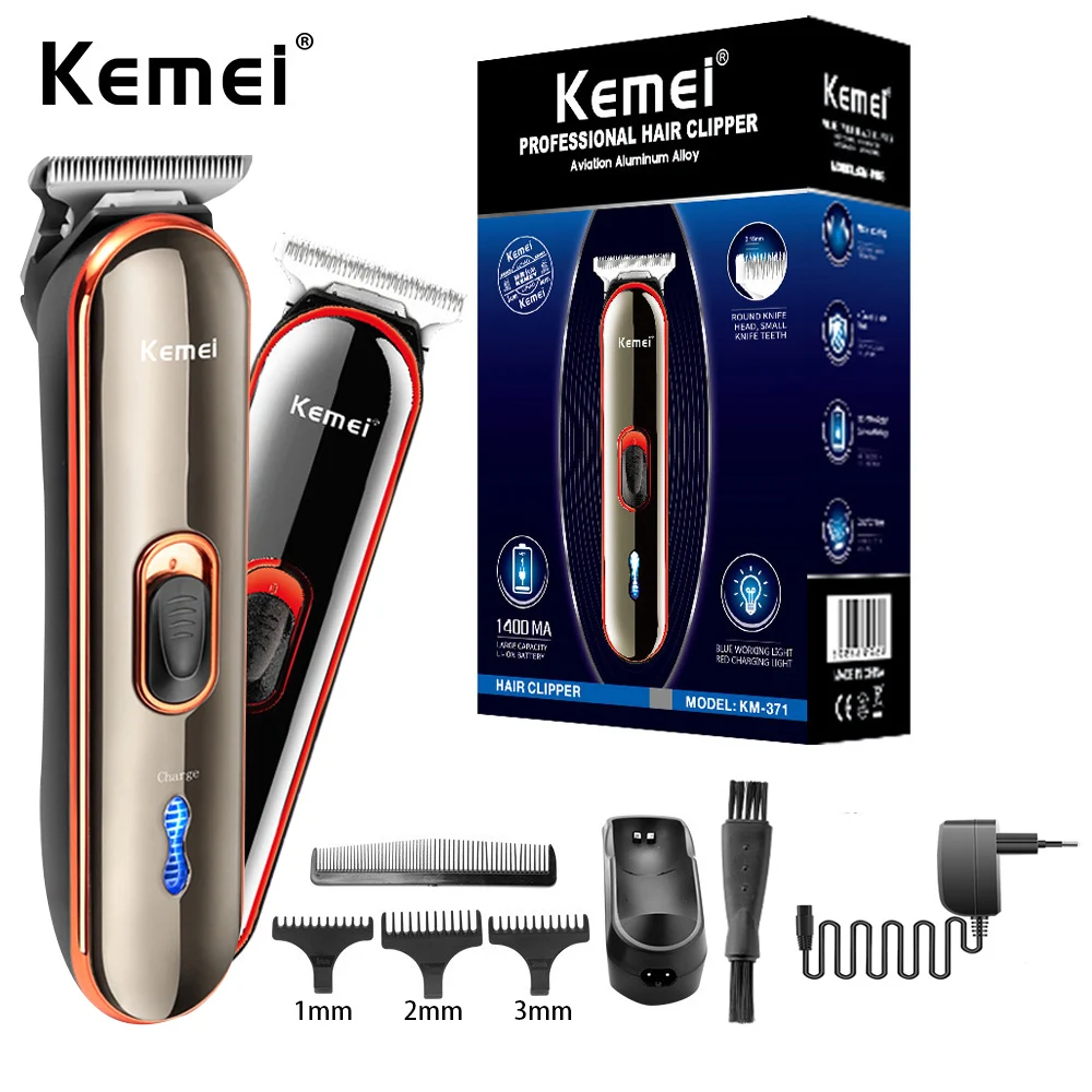 

Машинка для стрижки волос Kemei для мужчин, профессиональный электрический триммер для волос со светодиодной подсветкой, перезаряжаемая брит...
