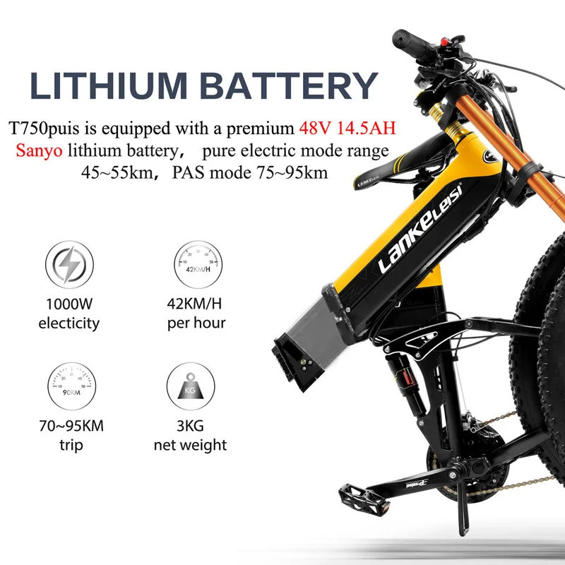 Kaufen 750PLUS 48V 14,5 AH 1000W Elektrische Fahrrad 26 ''4,0 Fett Reifen 27 Geschwindigkeit Schnee Berg Falten Elektrische Fahrrad/Upgrade Doppel Schulter Für