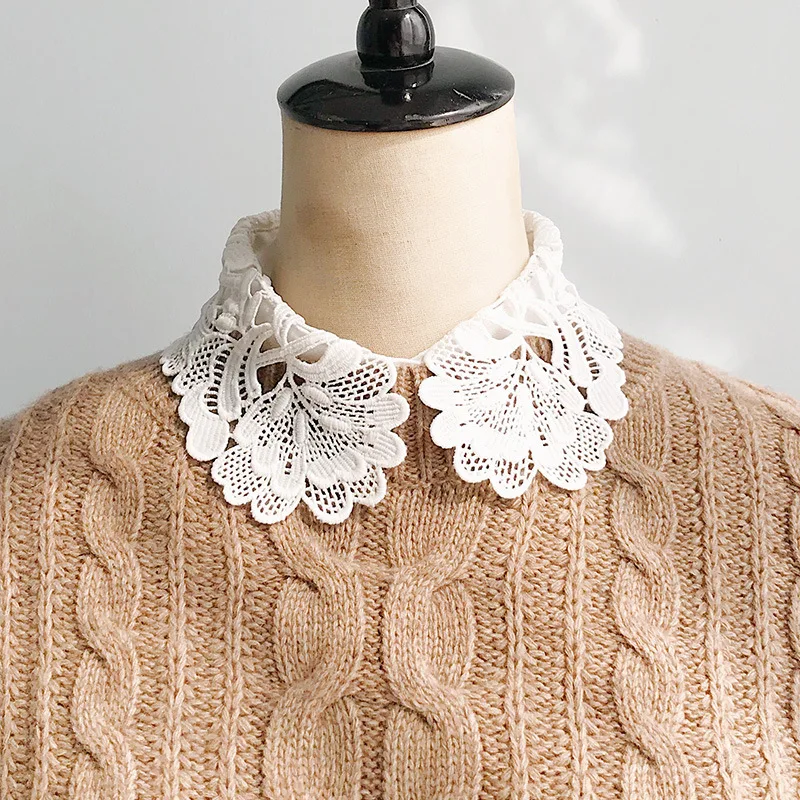 

Черно-белый накладной воротник с завязкой спереди, ажурный съемный воротник, накладная Женская винтажная кружевная Дамская накладная блуз...