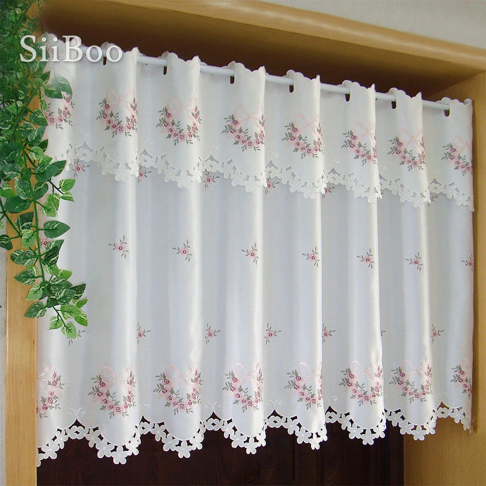 Кружевная полузанавеска в Корейском стиле кремово-белого цвета с цветочной