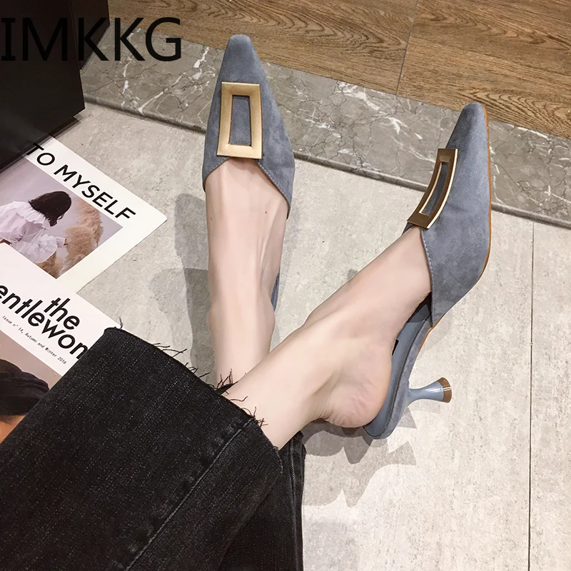 Летние женские туфли без задника Женские босоножки с острым носком на высоком