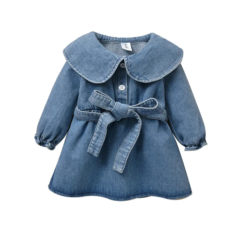 

Ircomll Toddler Girl Clothing 2021 Spring Denim Dresses Big Turn-down collar sashes Girl Dress Kids Clothes For Girls 6M-24M