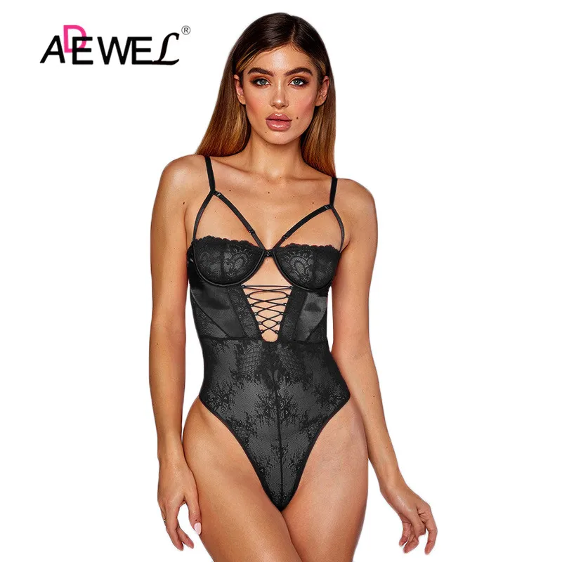 Женское Кружевное облегающее боди ADEWEL белое черное с открытой спиной v образным