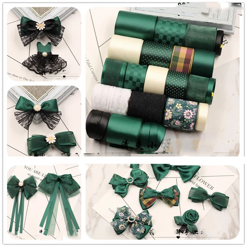 

2021 New Green and purple series grosgrain ribbon set diy girl hair accessories material accessories kit to diy hair bow ribbon