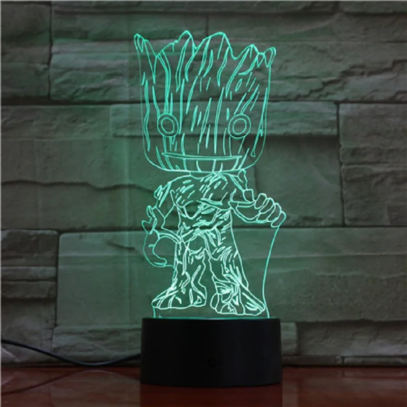 VCity Groot 3D лампа 7 цветов, меняющая ночник, детский вентилятор, подарки для дома, спальни, стол, рядом с освещением, абстрактный акриловый Lamparas
