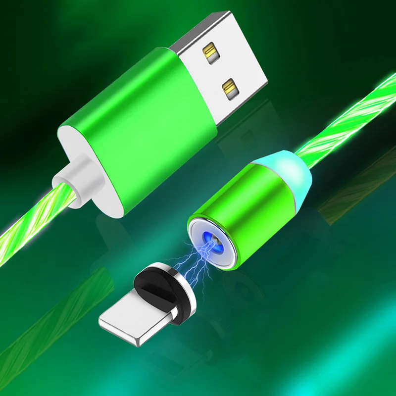 Green Магнитный течёт светильник светодиодный Micro USB кабель для samsung type-c зарядка 8pin для iphone 1 м магнит зарядное устройство Тип C кабели - Цвет: Green