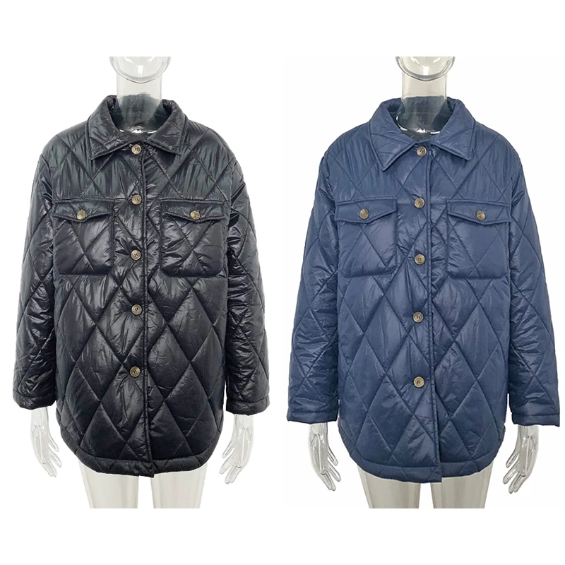 

new Argyle Casual Front Buttons Parkas Women Fashion Turn Down Collar Coats Women Elegant Pockets Cotton Jackets Female Ladies