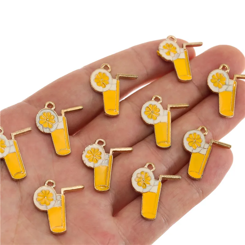 

10pcs/lot Orange Fruit Juice Drink Cup Enamel Charms Pendants DIY Necklace Keychain For Jewelry Making Accessories
