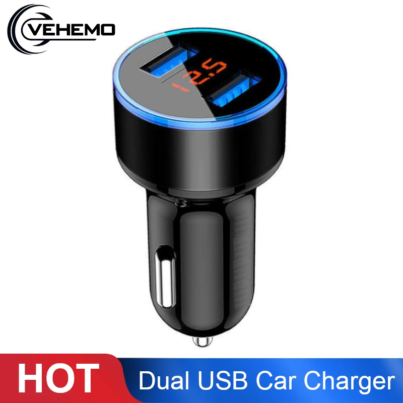 Vehemo Car Dual USB Charger Power Adapter 5V Fast Charging With LED Display For iPhone xiaomi Huawei Samsung | Автомобили и