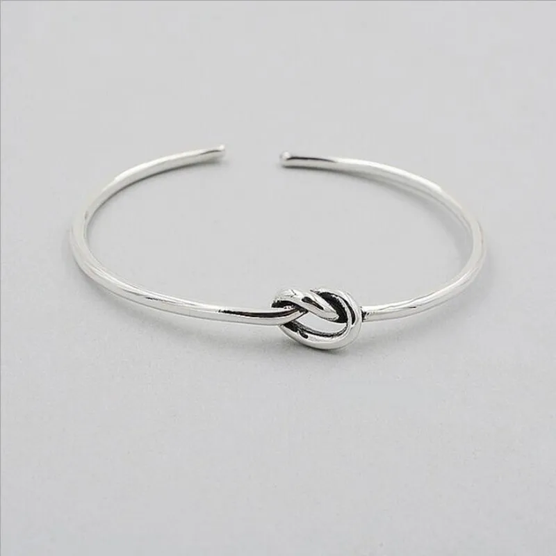

INS Fashion Retro Knotted Silver Color Love Woven Open Bracelets for Woman Girls Minimalist Style Party Jewelry SB107