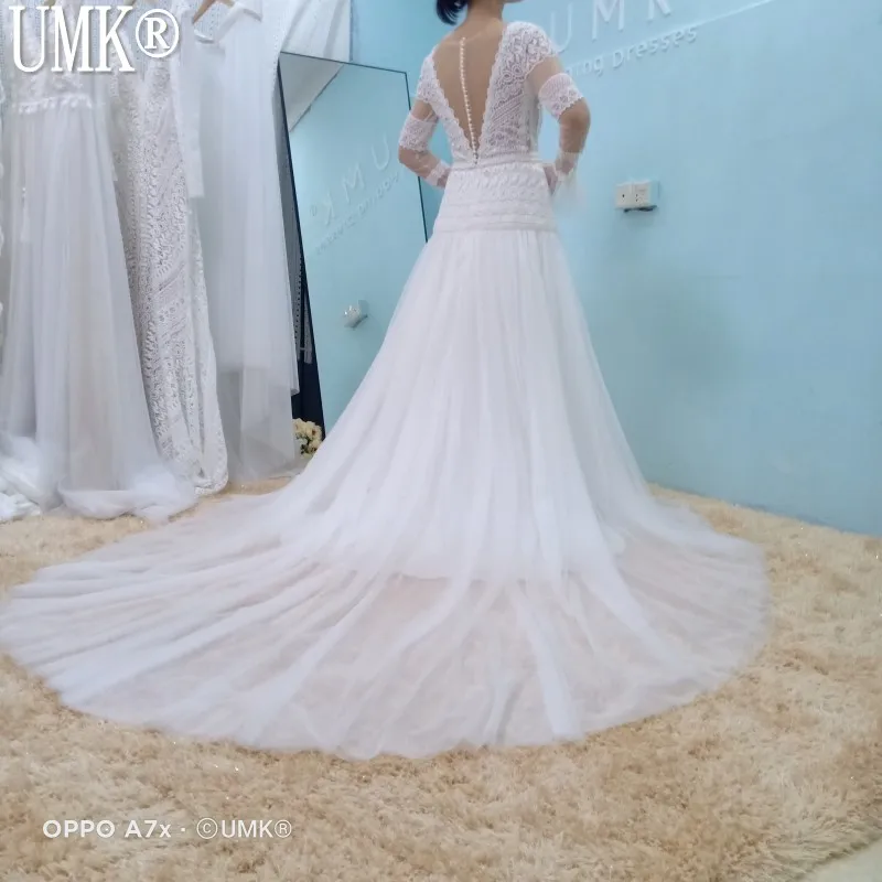 УМК В богемном стиле кружевное платье с длинными рукавами свадебное 2021 Винтаж