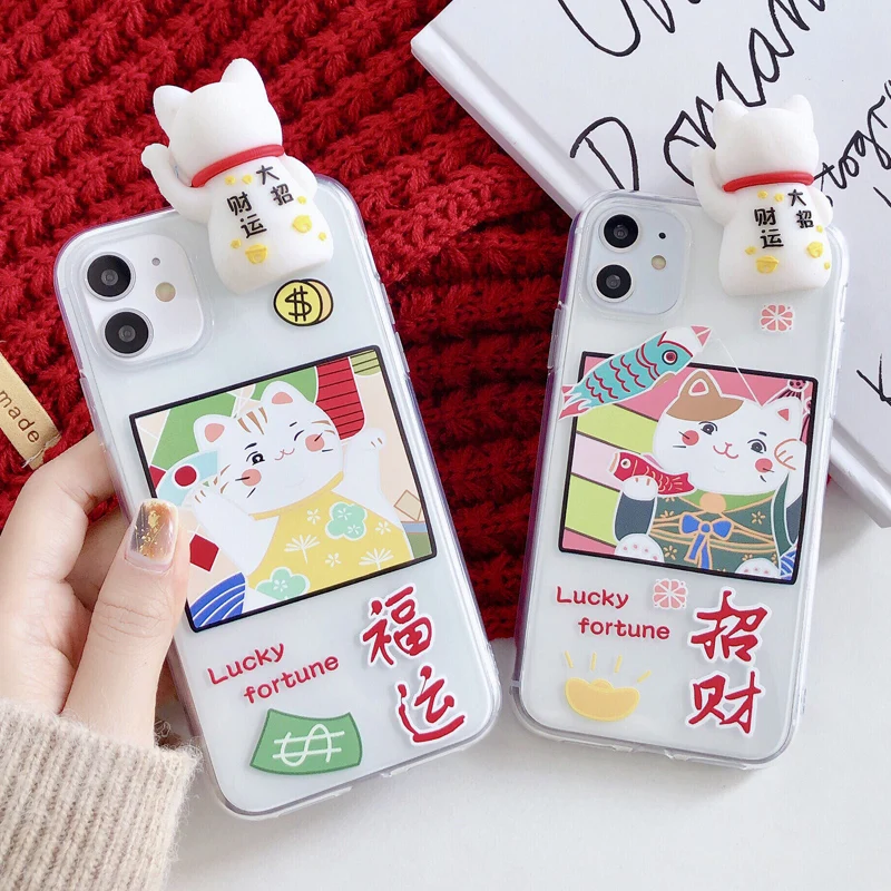 Для iPhone 11 pro 3D Fortune Cat Чехол Maneki Neko прозрачный мягкий чехол для XS max XR X 7 8 plus Lucky cat shell |