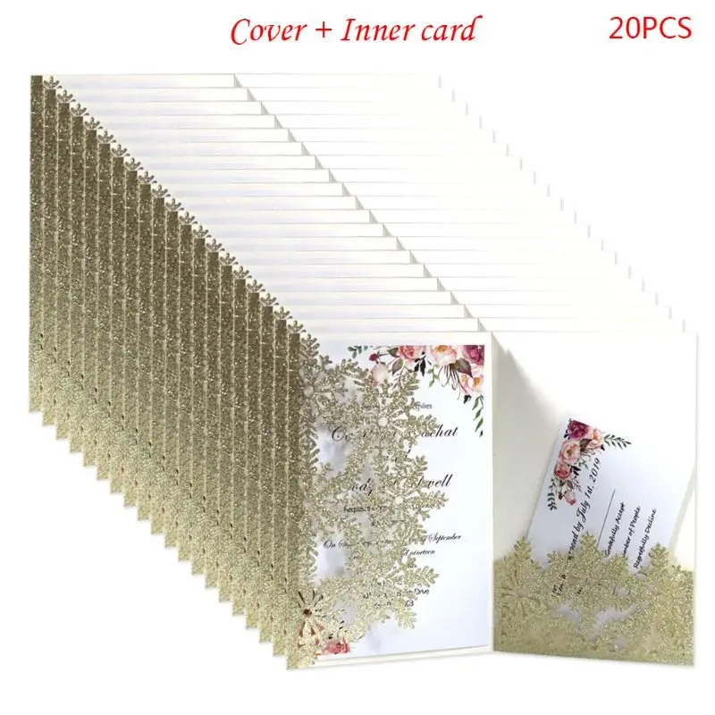 

R7RC 20pcs/set Snowflake Invitations Greeting Card Delicate Carved Holiday Merry Christmas Party Supplies