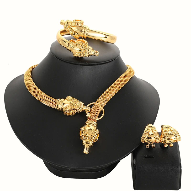 

Dubai 24k Gold Jewelry Set High-End Temperament Real Gold Plated Jewelry Wedding Set Necklace Earring Ladies Gift Set