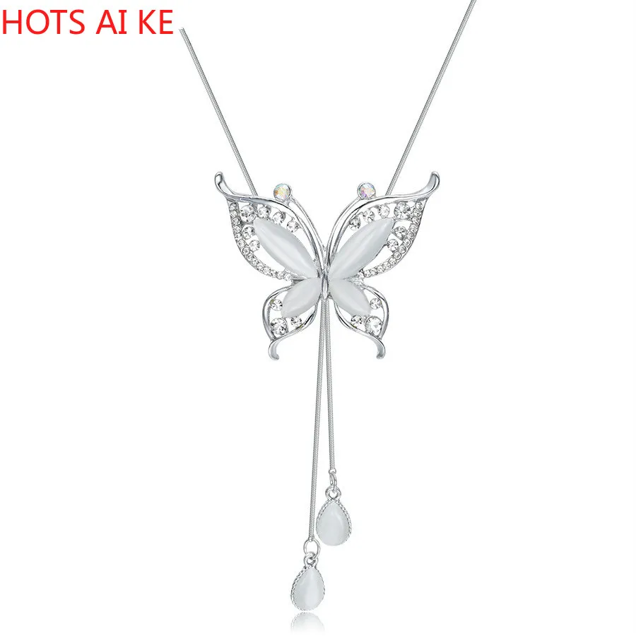 

Necklace for Women Opal Stone Big Butterfly Fashion Jewelry Korean Long Chain Choker Gift for Girl