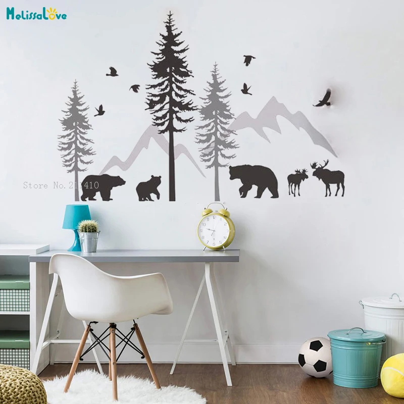 Сцена фэнтези Пользовательские Три цвета сосна наклейки на стену в лесу детская