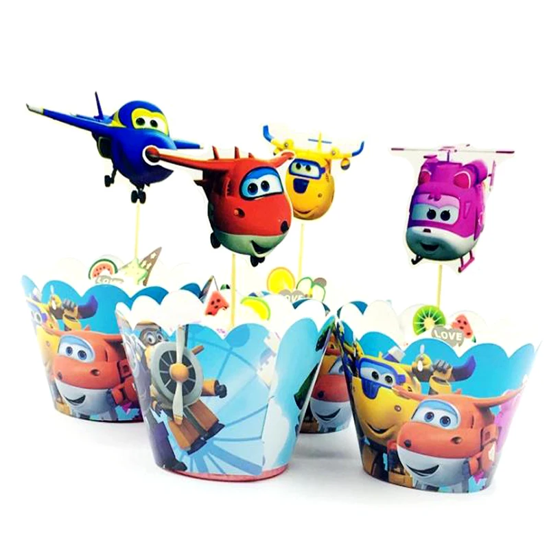 

Happy Birthday Supplies Boys Baby Shower Party Super Wings Theme Cup Cake Toppers Cute Wrappers Decorate 12PCS/Pack