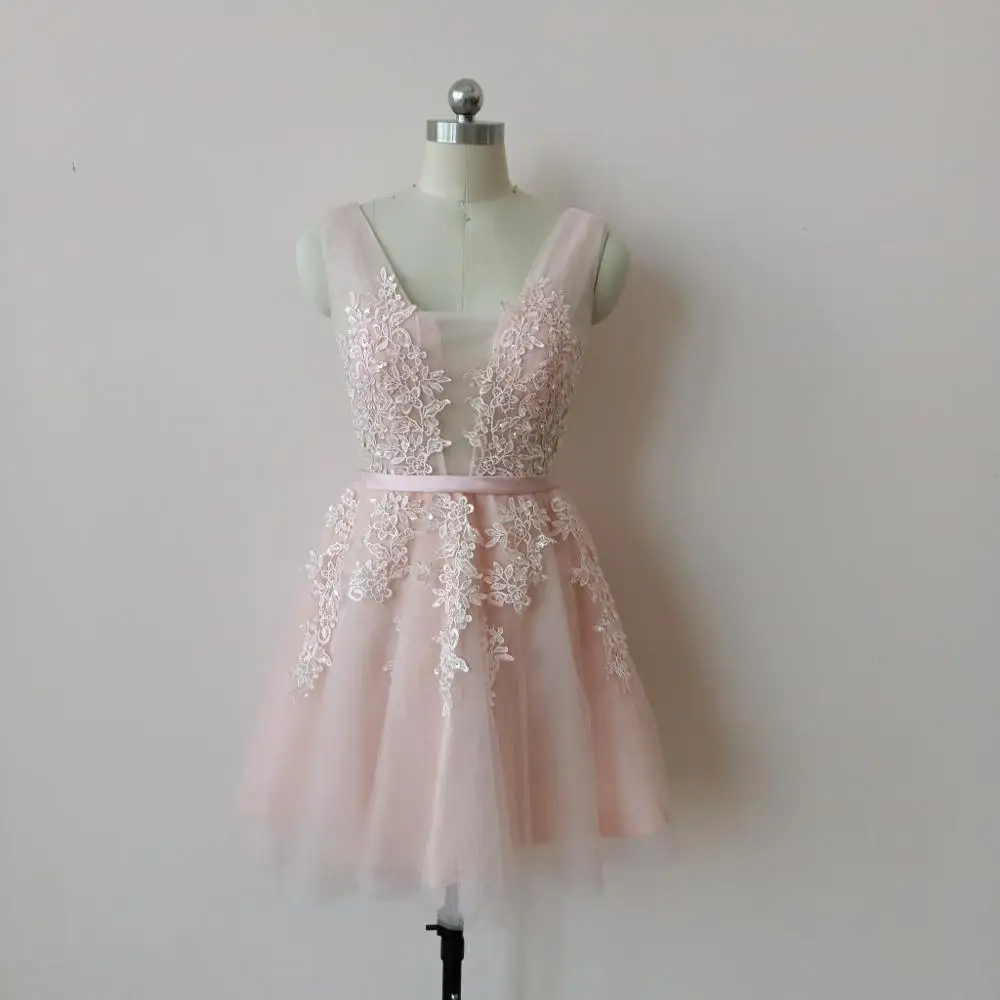 Конфеты Цвет кружевные короткие Румяна Розовый Бальные платья просто Иллюзия