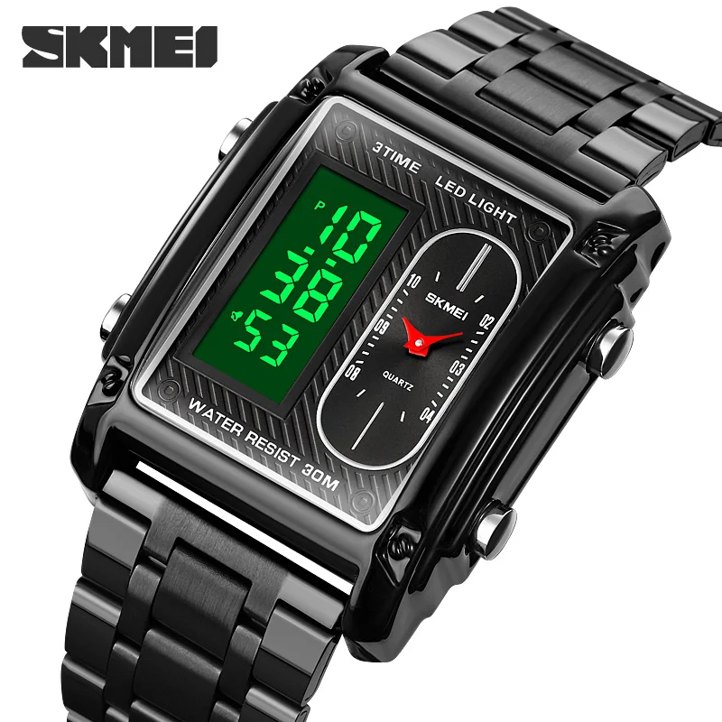 

SKMEI New Digital Watch Men Sport Waterproof Stopwatch Chrono Clock 3Time Led Light Display Electronic Watch Relogio Masculino