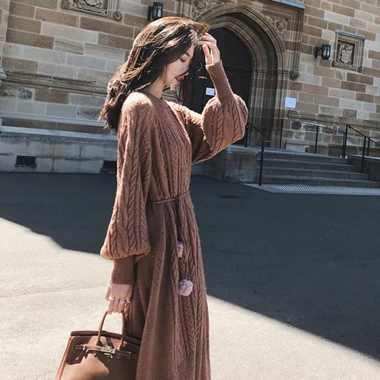 

Twist Long Winter Women Sweater Warm Neck Pullover Autumn Round bandage Slim Pullovers Sleeve Knitted Sweaters Dress Dress Knit