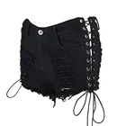 Шорты джинсовые в готическом стиле, облегающие пикантные модные рваные джинсовые короткие штаны с дырками, на шнуровке, готические повседневные, на лето