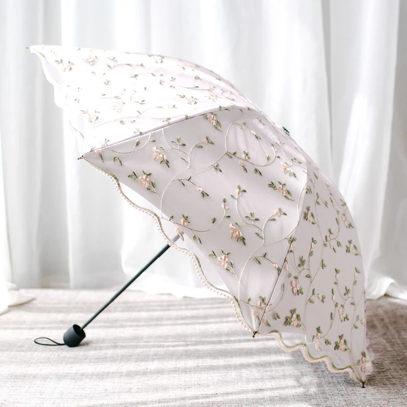 

Lace Parasol Umbrella Uv Protection Foldable Portable Automatic Mini Pocket Summer Umbrella Guarda Chuva Home Rain Gear DB60YS