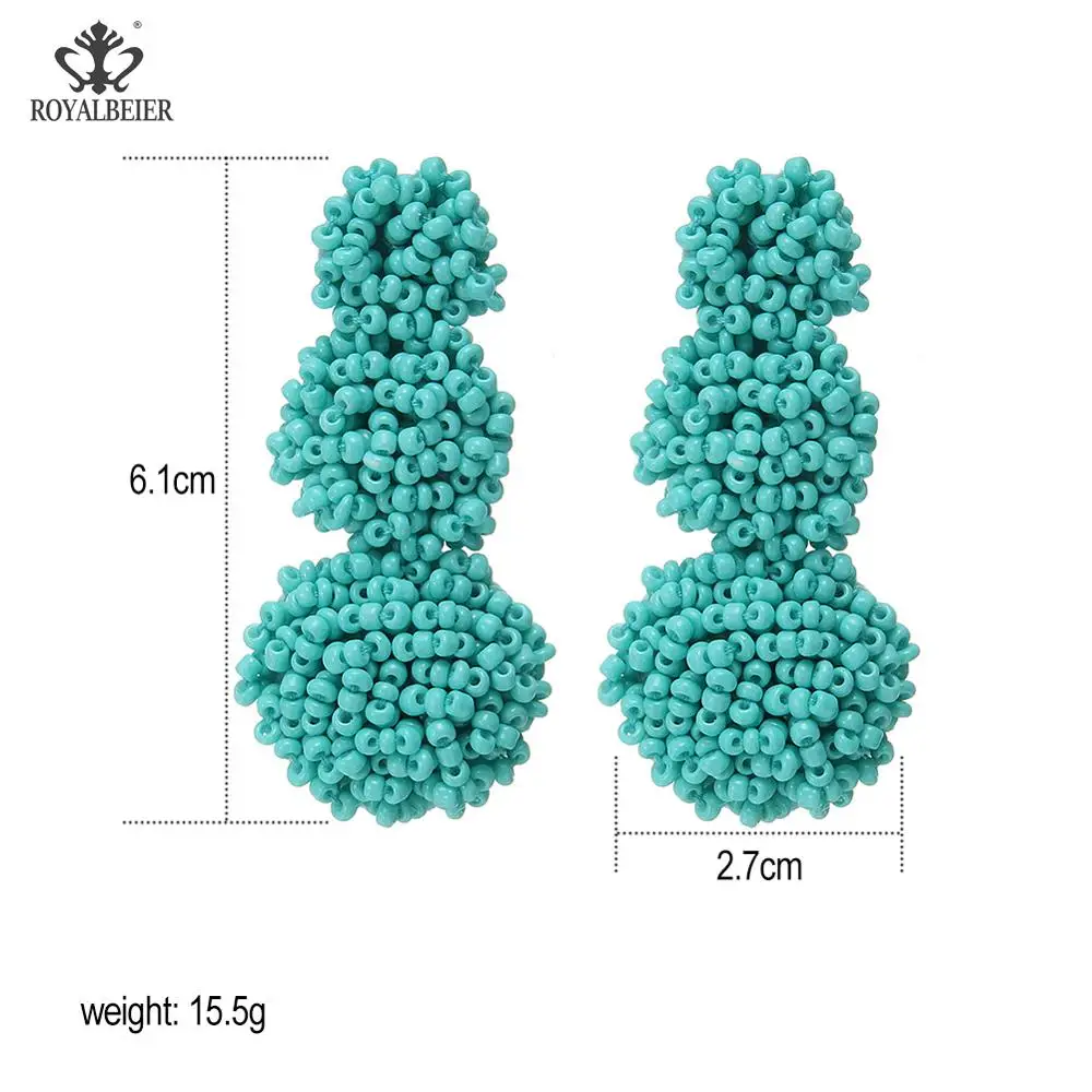 ROYALBEIER Bohemia Jewelry Multicolor Rainbow Ball Long Statement Hanging Earring Handmade Beaded Tassel Gifts Fashion Earings | Украшения