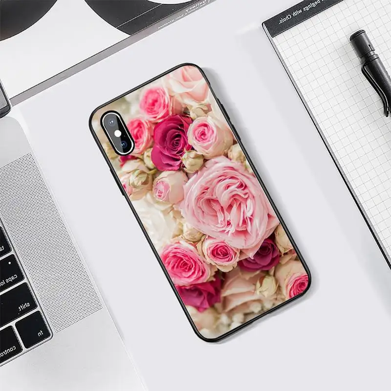

Elegant Pink Purple Peony flowers Phone Case Tempered glass For iphone 5C 6 6S 7 8 plus X XS XR 11 PRO MAX