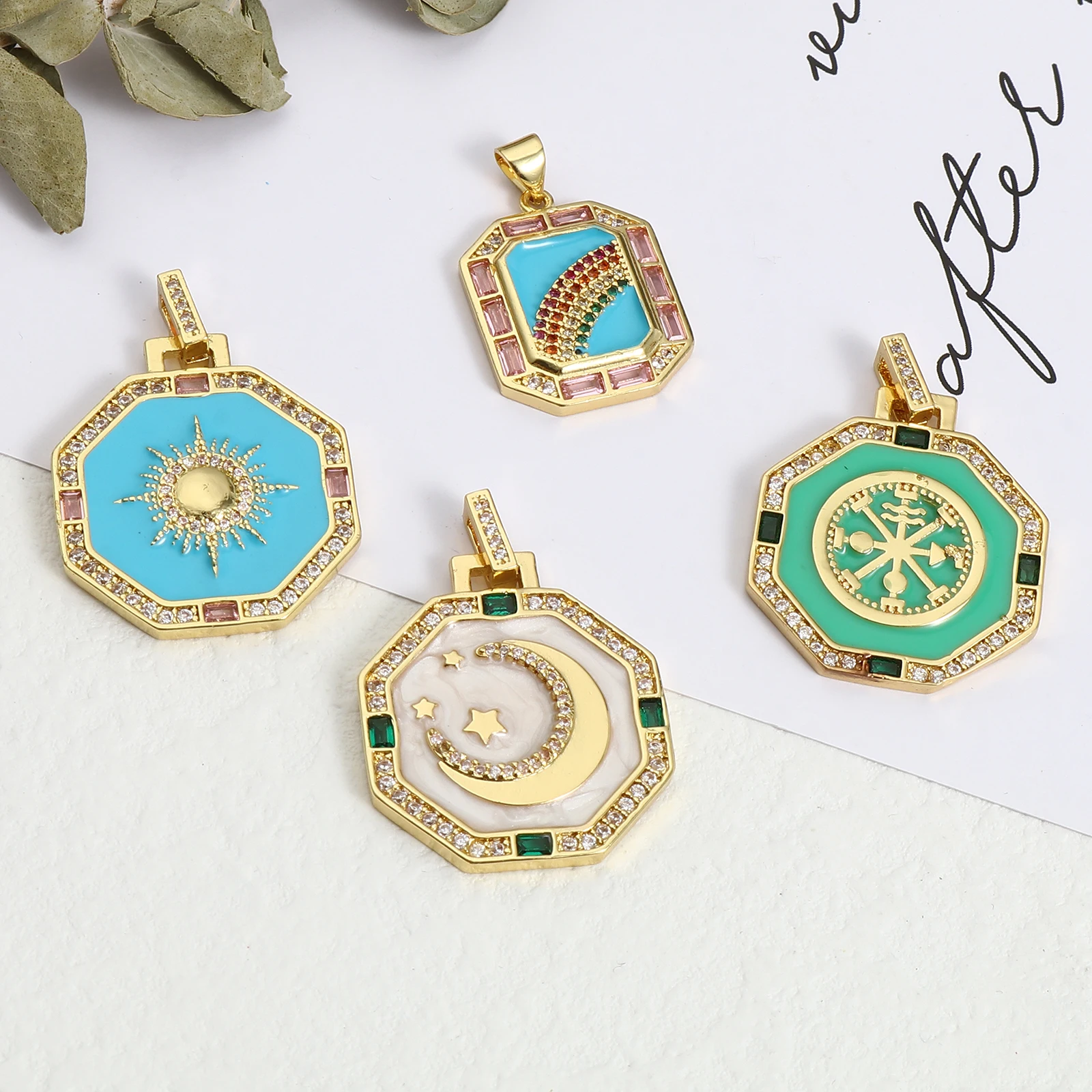 

Religious Micro Pave Weather Collection Charms Pendant For Necklace Making Clear Cubic Zirconia Rainbow Bracelet DIY Findings