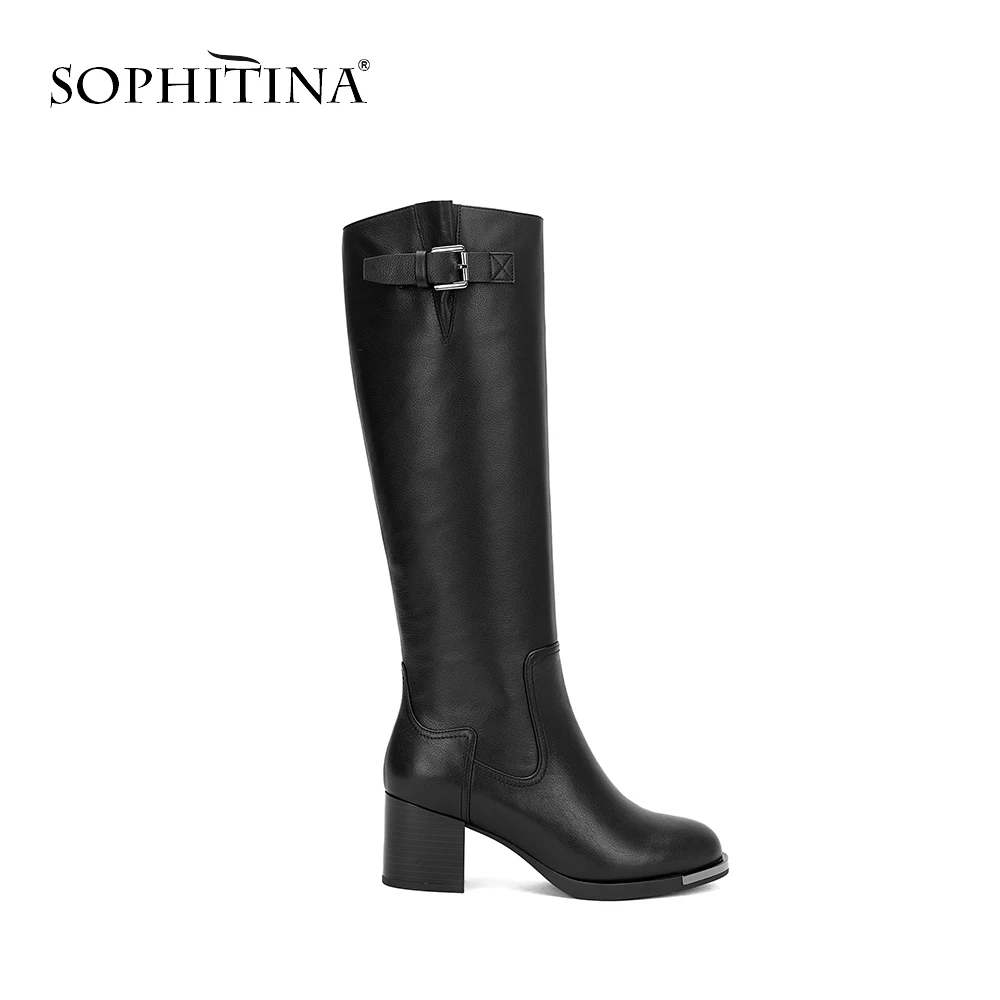 SOPHITINA/Теплые сапоги женские. Демисезонные женские сапоги до колена из натуральной кожи, подкладка из ворсина. Элегантная теплая женская обувь с декоративными элементами. Боковая застежка на молнию и резина. BA19