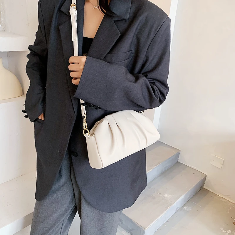 

Fold Women's Bag 2020 Trend Shoulder Bag Crossbody PU Leather Small Handbags Female Dumpling Baguette Sling Bag Branded Vintage