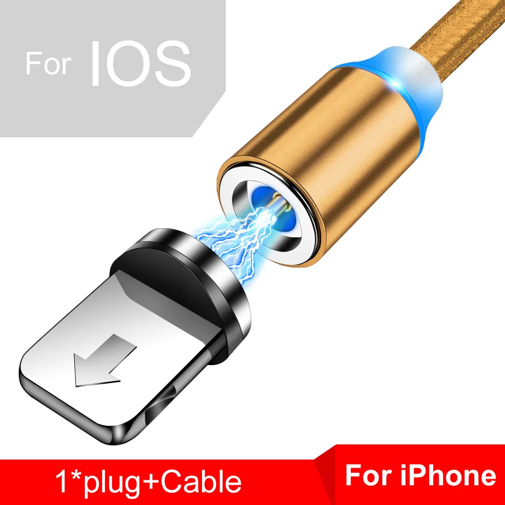 Магнитный usb-кабель Tisluo/Micro USB/type-C для iPhone X Xs Max светодиодный 1 м магнитное зарядное устройство для samsung s10 Xiaomi Pocophone USB C - Цвет: For ios usb Gold