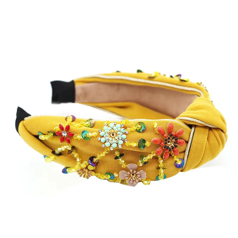 

Bohemia Rhinestone Shiny Hair Hoop Crystal Flower Hairbands Colorful Head Bands Wide Headband Bezel for Women Hair Accessories