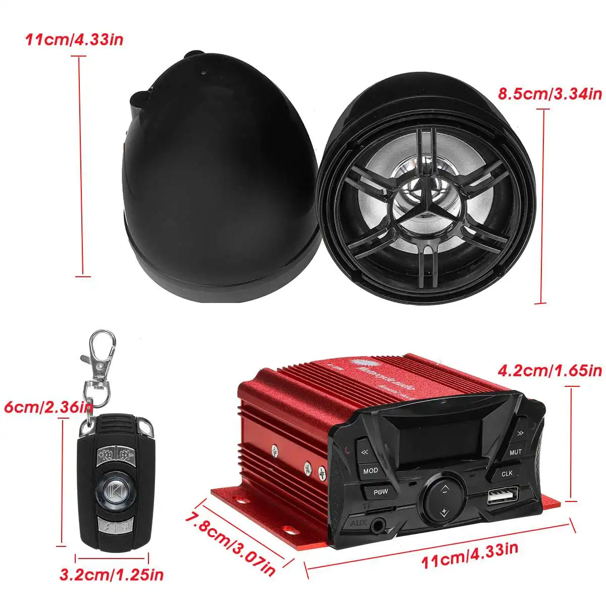 2 Types A Pair 12V Motorcycle bluetooth Audio Remote Control Alarm Stereo 2 Speaker Sound System USD MP3 FM Radio Waterproof enlarge
