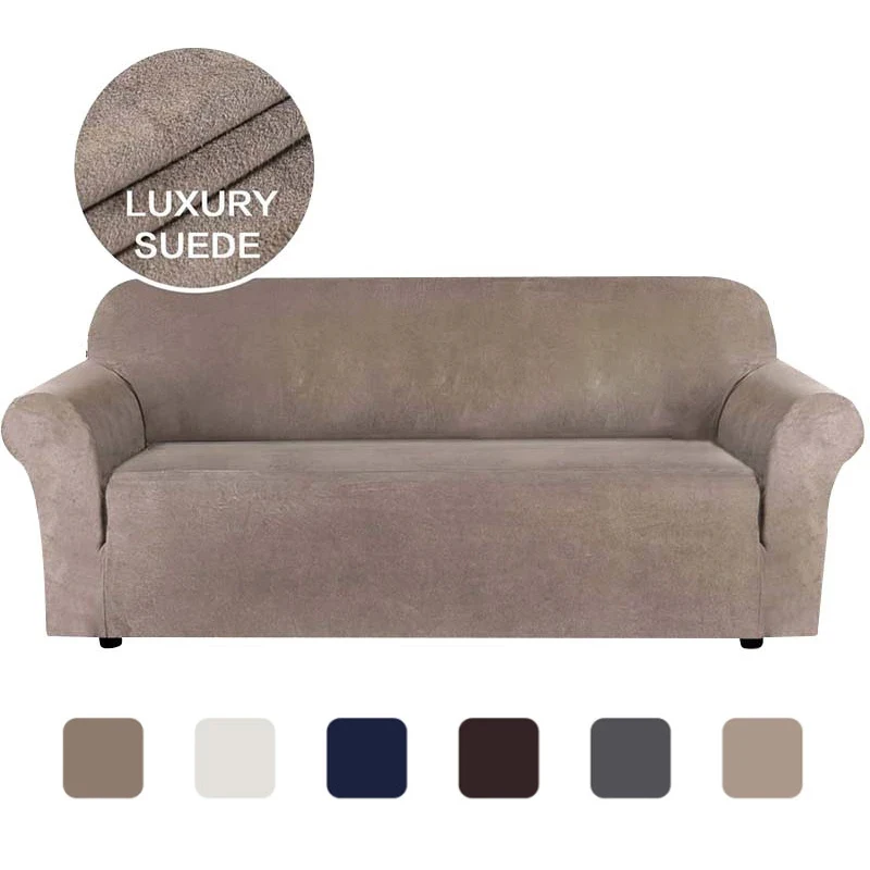 

New Suede Fabric Sofa Cover Solid Color Elastic All-inclusive pet-proof Slipcover for Living room Furniture Stretch Couch Capa