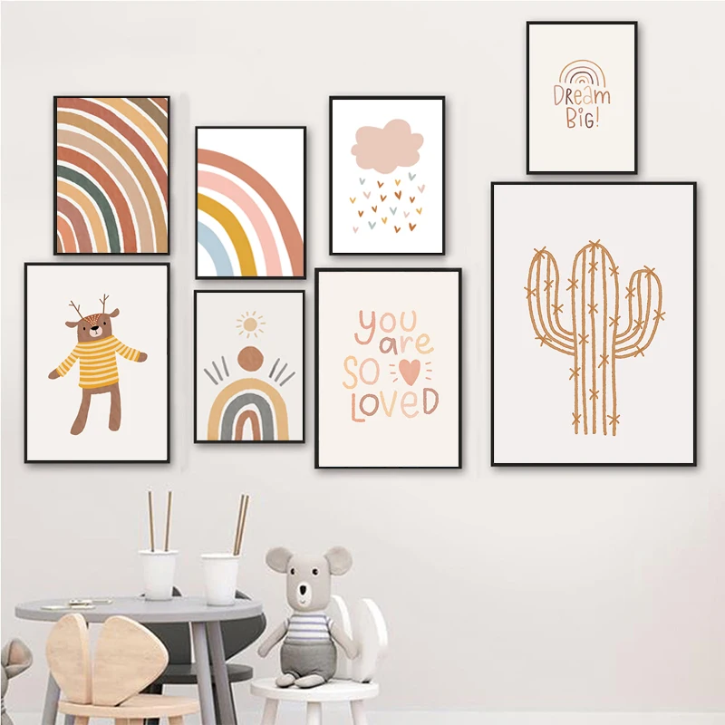 Детская стена художественный принт Альпака постер Радуга картина Солнечный свет