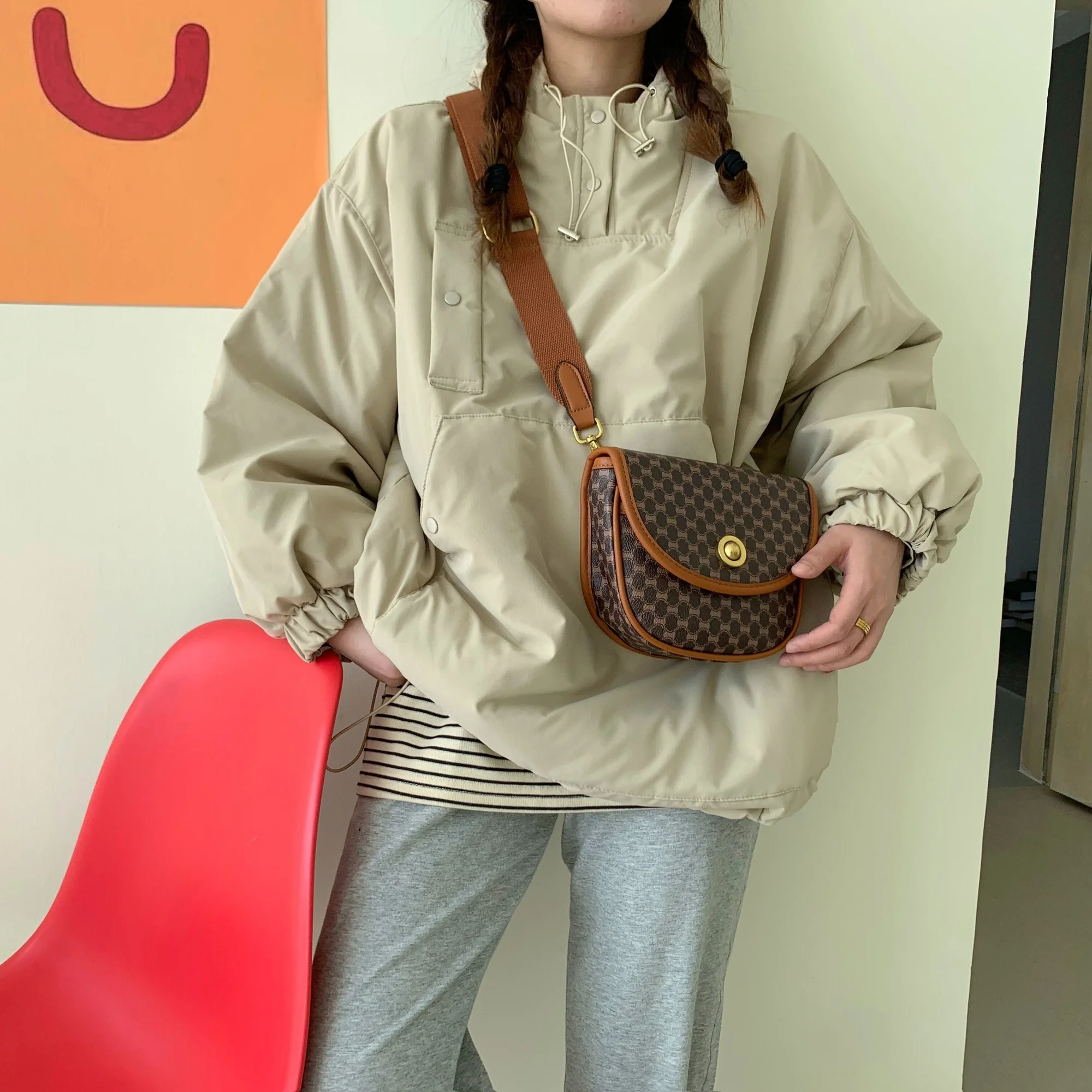 

Autumn/winter Korean Neutral Wind Cotton Two Button Pullover Loose Sweater Cotton Jacket Hooded Jacket