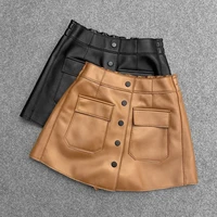 spring autumn black real genuine leather pants high waisted pant womens culottes casual bodycon sexy party office korean clothes