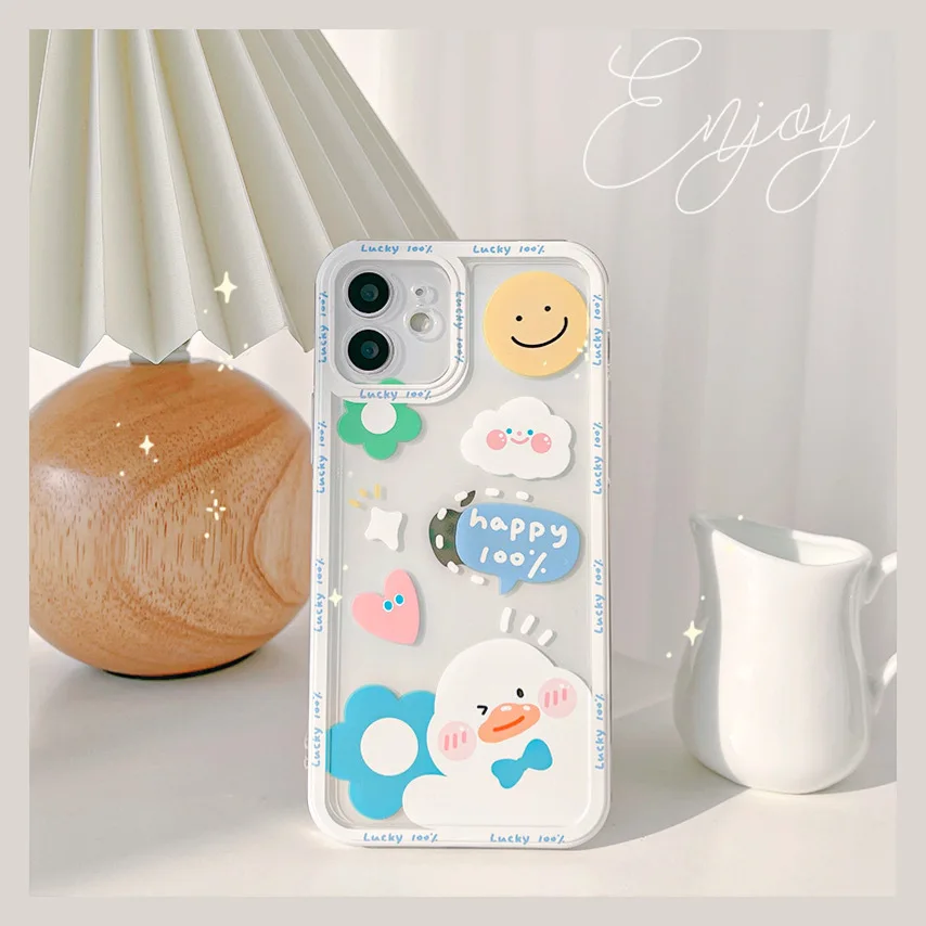 

White Border Cartoon Duck Case Cover For iPhone 13 13mini 13Pro 13ProMax 12 12min 12Pro 12ProMax 11 11Pro 11ProMax SE2020 X XR