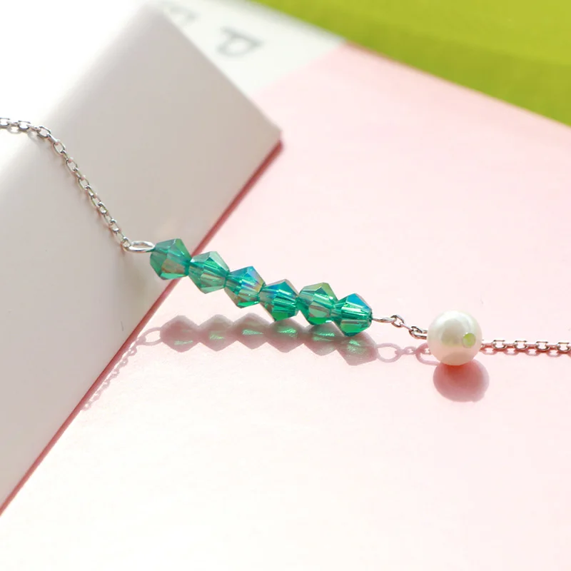 Серебряный браслет на ногу трендовый круглый жемчужный для ног с украшением в