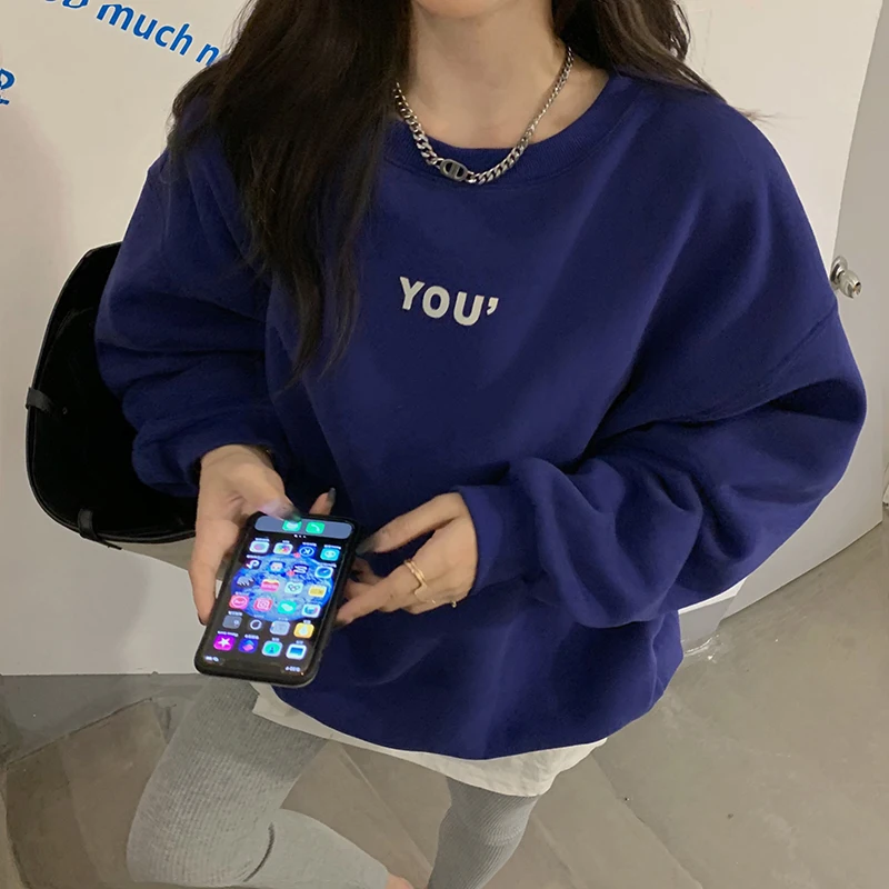 

Осенняя Женская толстовка с буквенным принтом, Женский Топ с круглым вырезом и длинным рукавом, повседневные новые модные пуловеры