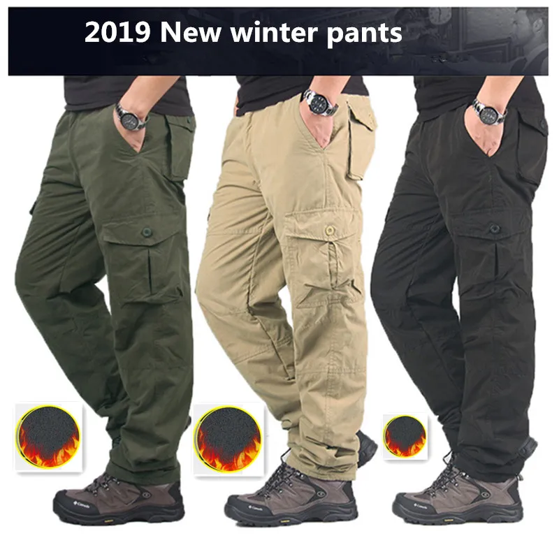 Новинка 2019 мужские зимние толстые теплые брюки Карго повседневные флисовые