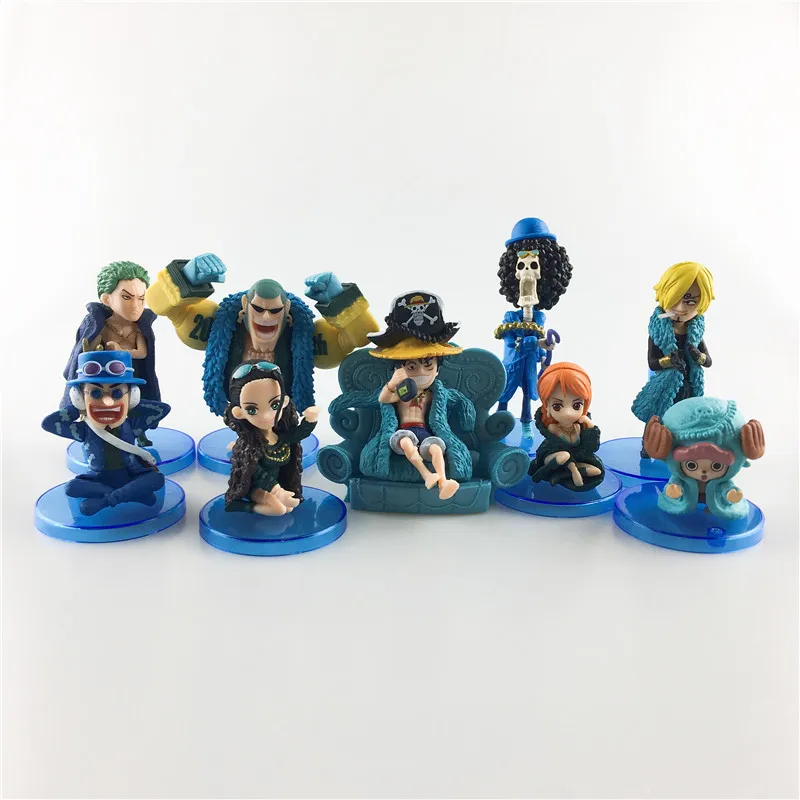 

Bandai One Piece 9 Blue Clothes 9cmQ Version Monkey D. Luffy Sauron Anime Model Decoration Doll Boy Toy