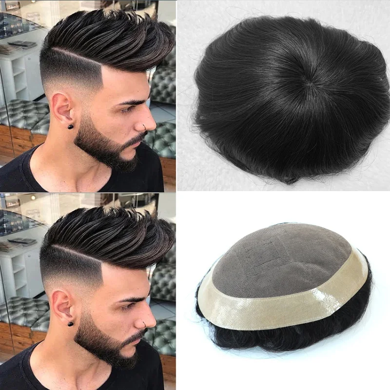 Natural Straight Toupee For Men Black Mono Lace Brazilian Remy Hair Mens Toupee Hairpiece System Wig Hair Replacement For Men