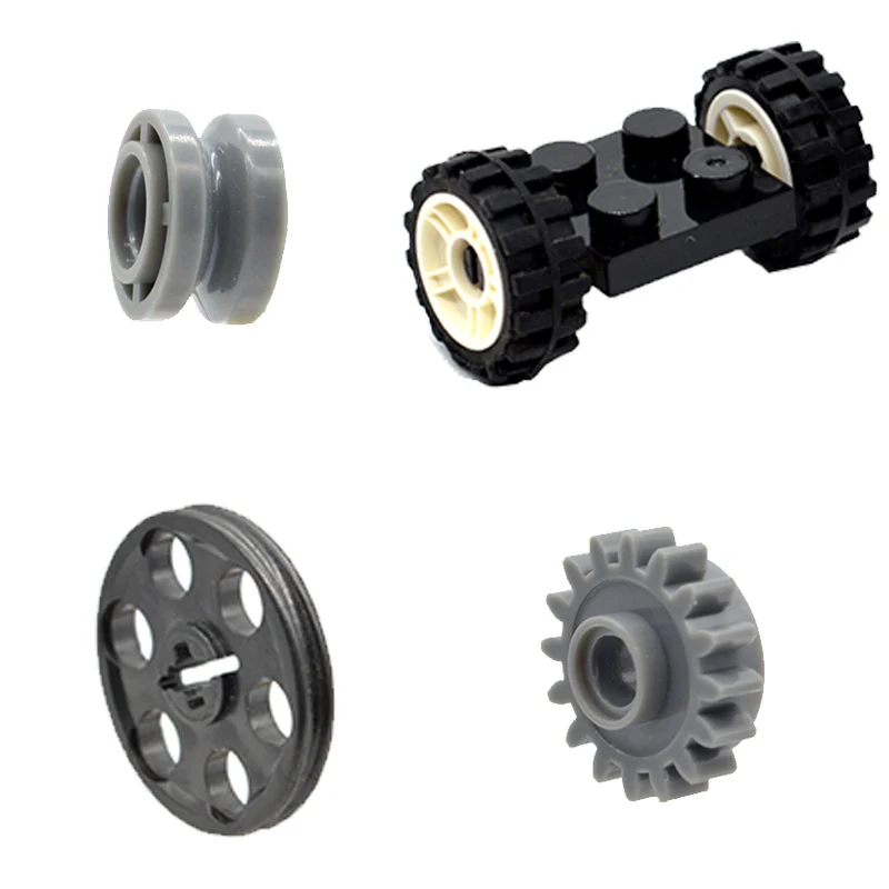 

10pcs/lot MOC Mechanical Gearwheel Pulley Car Rubber Tire Wheels Part Building Blocks Toys for Children