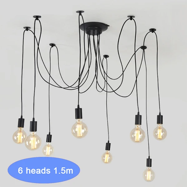 6 heads 1.5m 220v современный светодиодный люстры осветительные приборы черного листового железа 4/6/8 филиал Потолочная люстра промышленный светильник Гостиная Спальня - Цвет корпуса: 6 heads 1.5m