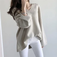 colorfaith new 2021 autumn winter womens sweaters pullover v neck oversize elegant minimalist korean knitted lady jumper sw1186