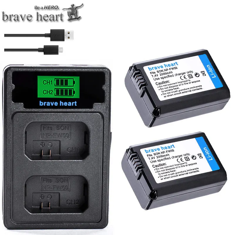 charger and 2battery 4 шт. 2000 мА/ч, NP-FW50 NP FW50 Батарея+ светодиодный USB двойной Зарядное устройство для sony Alpha a6500 a6300 a7 7R a7R a7R II a7II NEX-3 NEX-3N NEX-5 - Цвет: charger and 2battery